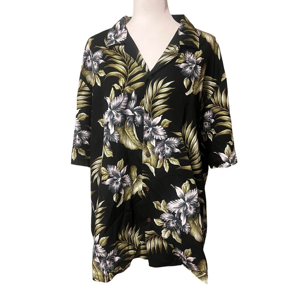 Aloha Republic Hawaiian Shirt Men's Large Black Floral Tropical Camp Shirt USA